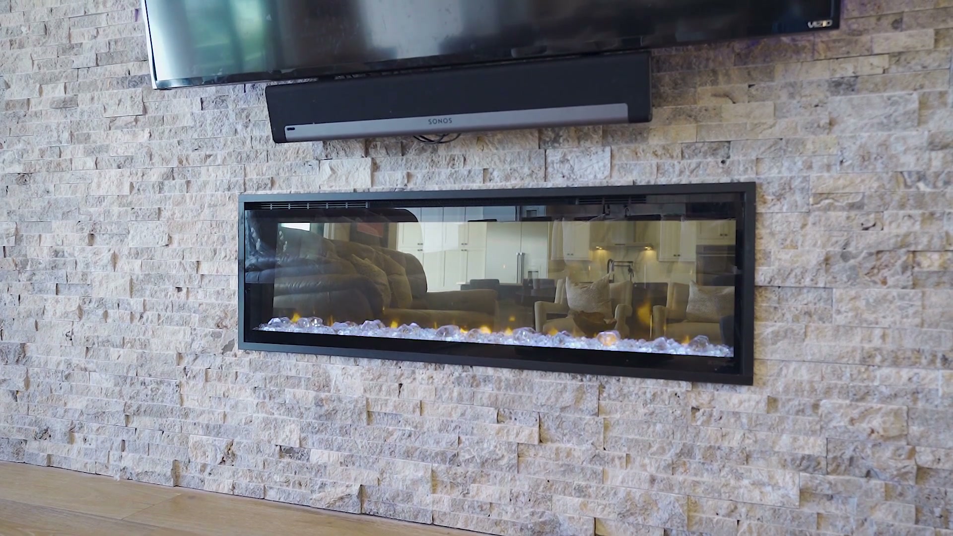 Linear fireplace wall